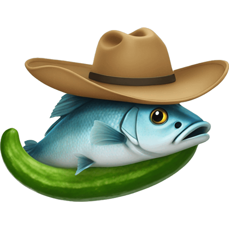 fish on a cucumber with a cowboy hat emoji