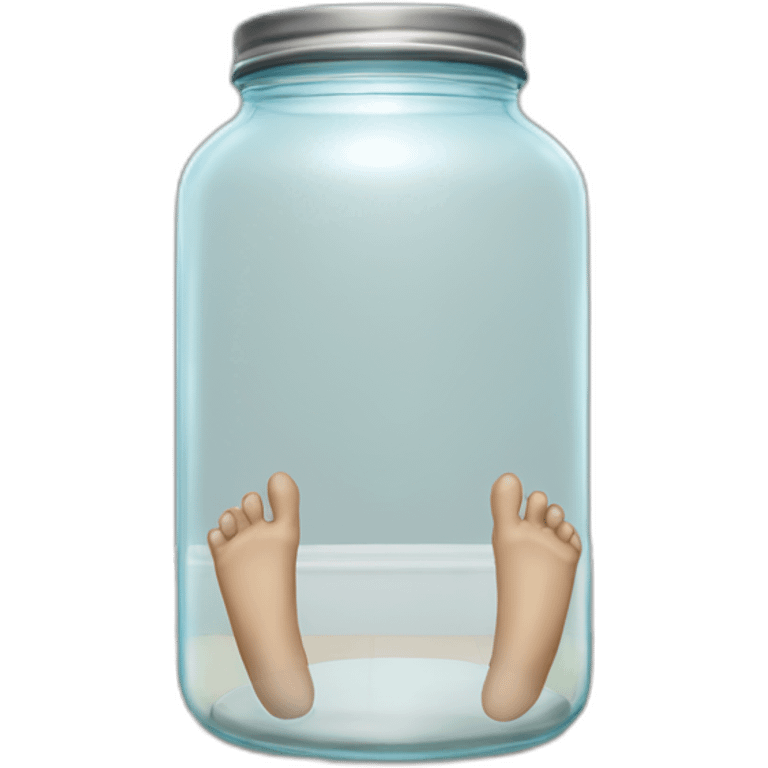 human legs standing on the floor with an empty transparent jar between them,outside,to the left and to the right,front view emoji