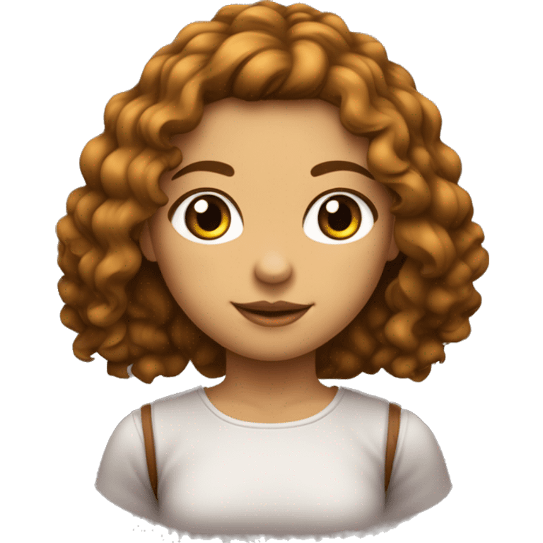 Menina com cabelo ondulado, vestindo uma blusa vermelha, com a cor da pele nãovtão clara, de olhos castanhos emoji