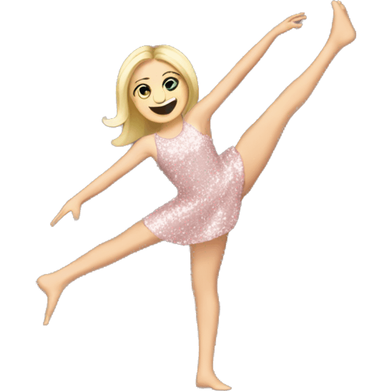 blonde white girl in light pink sequins dress doing a cartwheel emoji