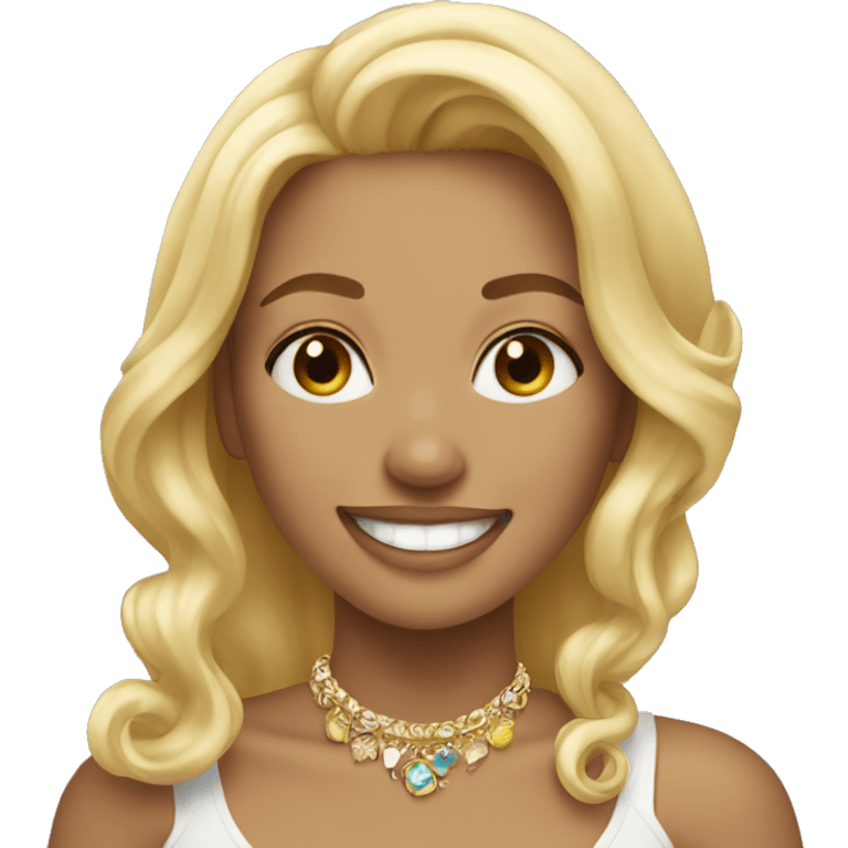 blonde girl smiling with jewelry emoji