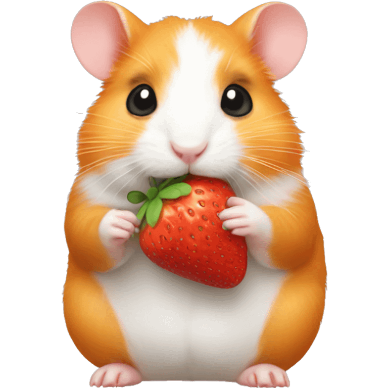 orange and white hamster eating a strawberry  emoji