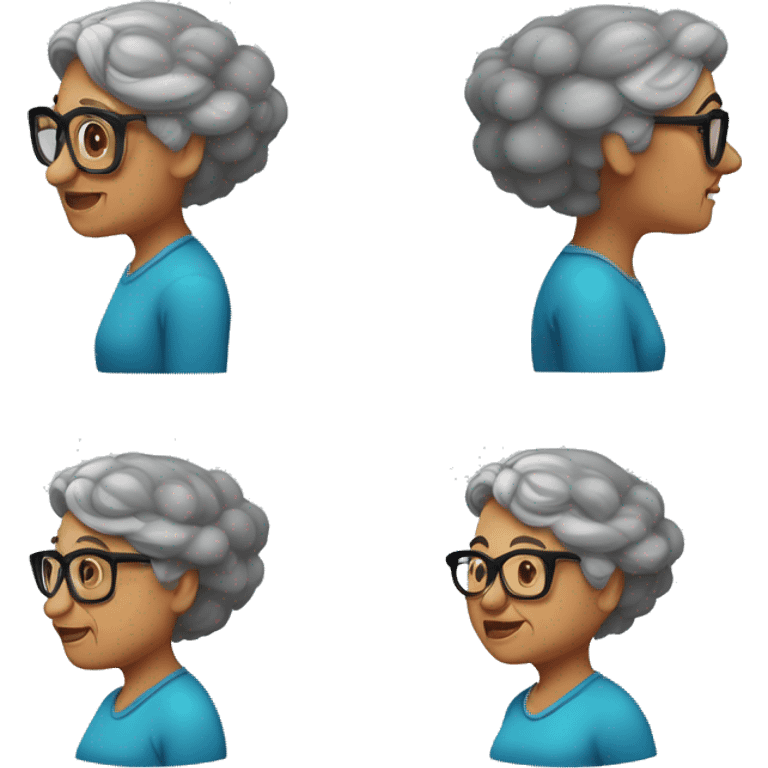 Abuela joven con pelo muy largo de color negro con ondas y lentes rectangulares, que vista ropa elegante y que su piel sea clara emoji