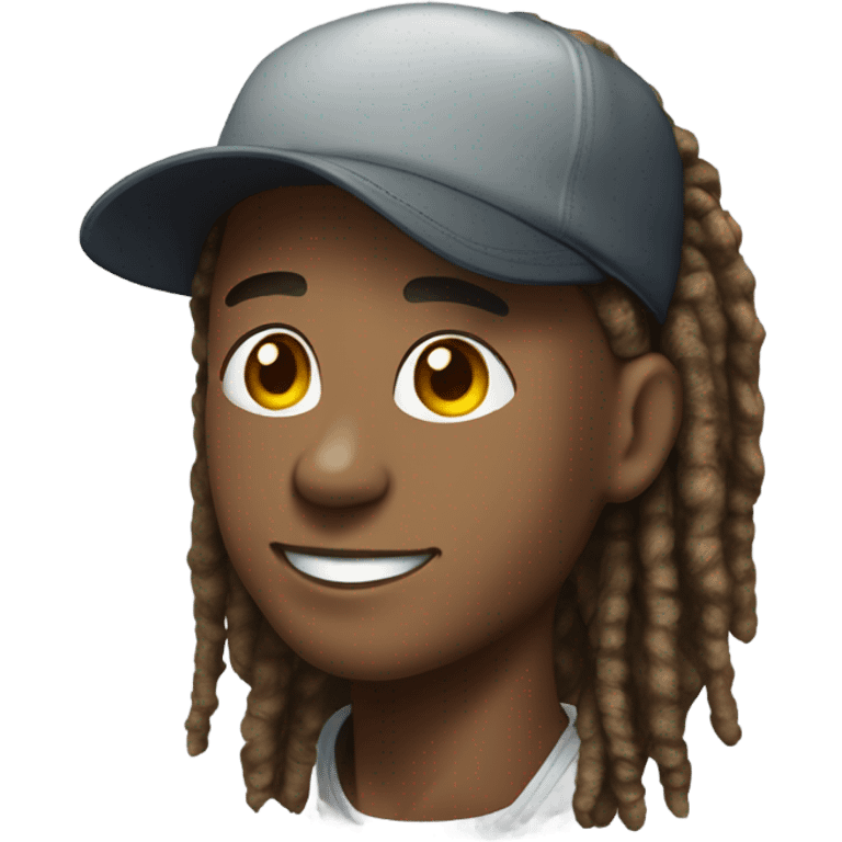 A young African-American male with short, thick dreadlocks and a friendly, confident smile. Add a stylish cap tilted slightly to the side, complementing his vibrant and approachable energy. emoji