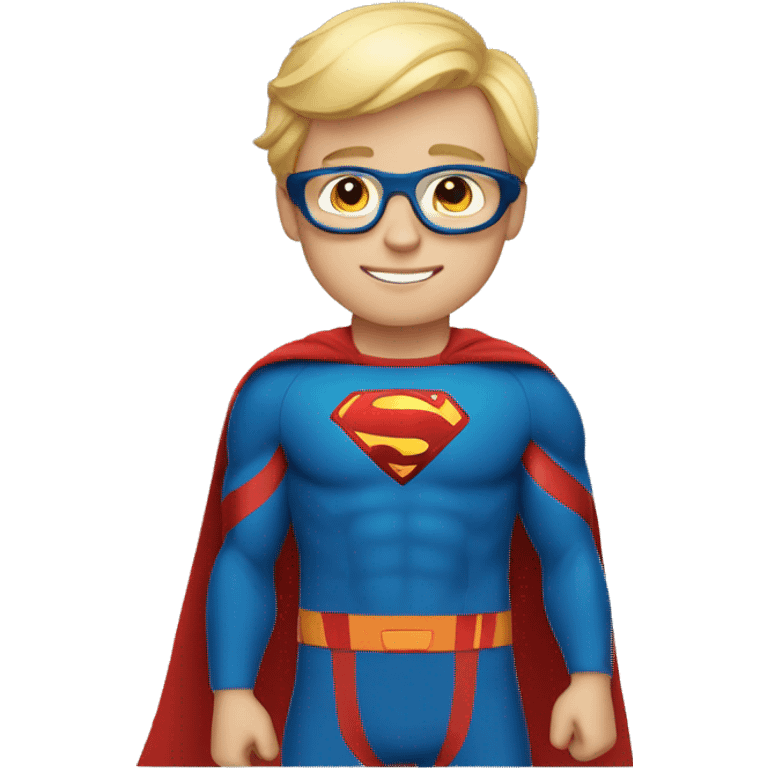 superhero boy with medium short blond hair with glasses wearing a supersuit emoji