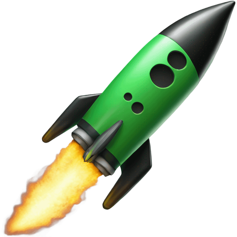 green and black rocket ship with green fire emoji