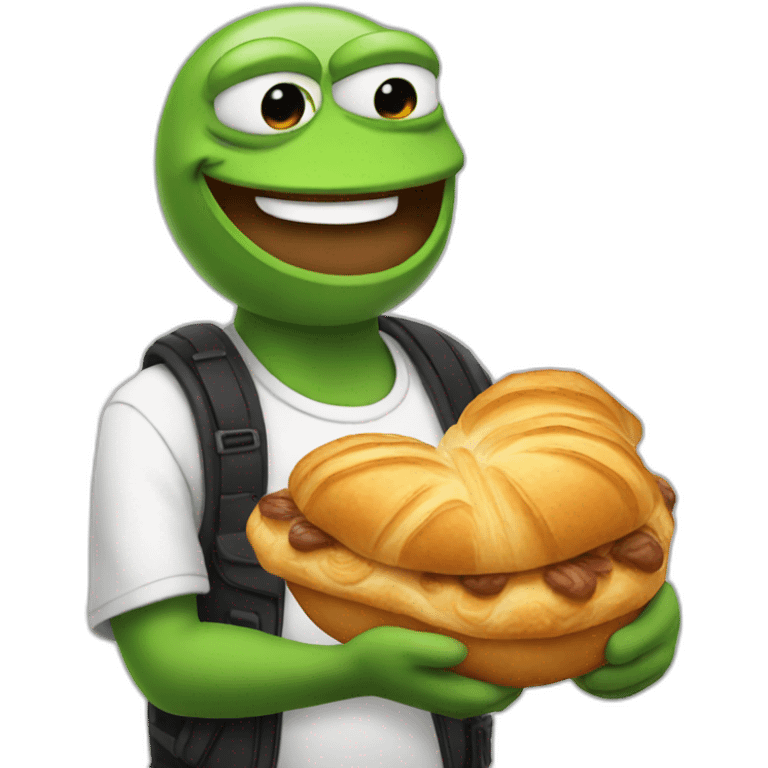 very happy emo pepe holding a croissant emoji