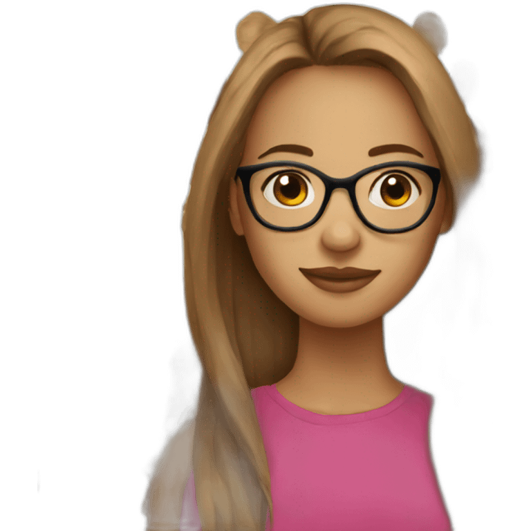 brown straight long hair young woman with circles glasses and light skin emoji