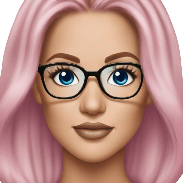 Photo Realistic khloe kardashian stylish pink hair BLUE eyes and glasses elegant  emoji