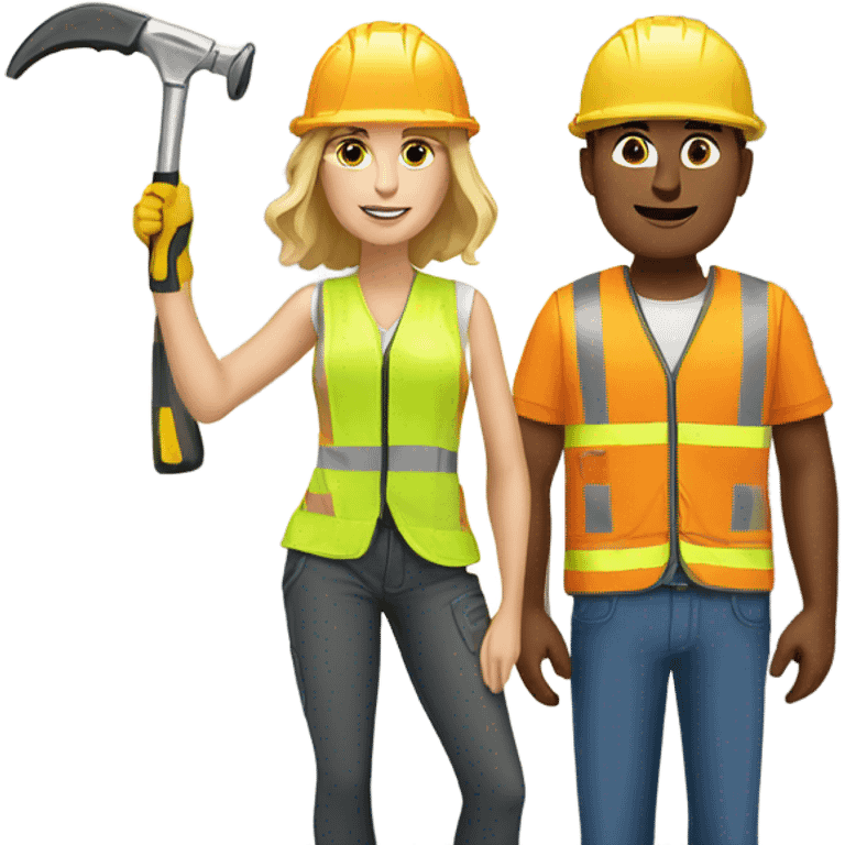 White woman and man builders emoji