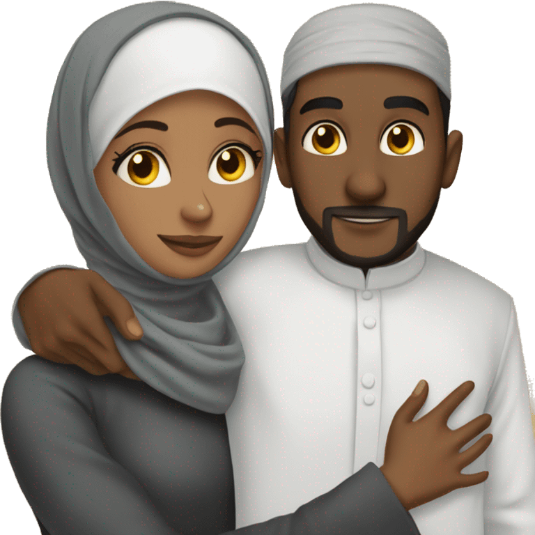 Black Muslim woman hugging Desi Muslim man  emoji