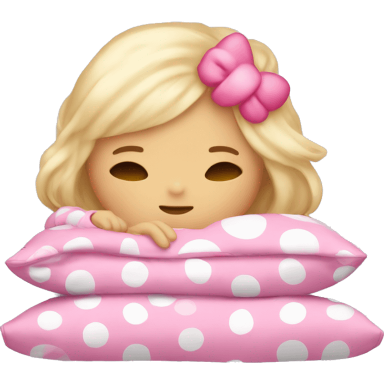 blonde girl sleeping in hello kitty pajamas emoji