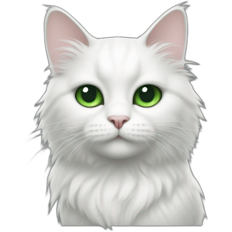 White cat with black stripes, green eyes and a fluffy tail  emoji