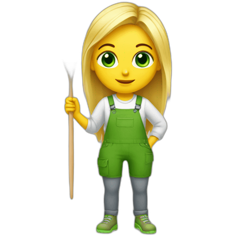 Painter girl with brushes and paints blonde green eye full body emoji