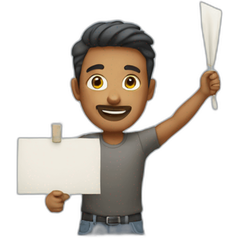 man holding banner emoji