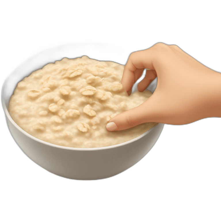 bowl of oatmeal with baby hand in it emoji