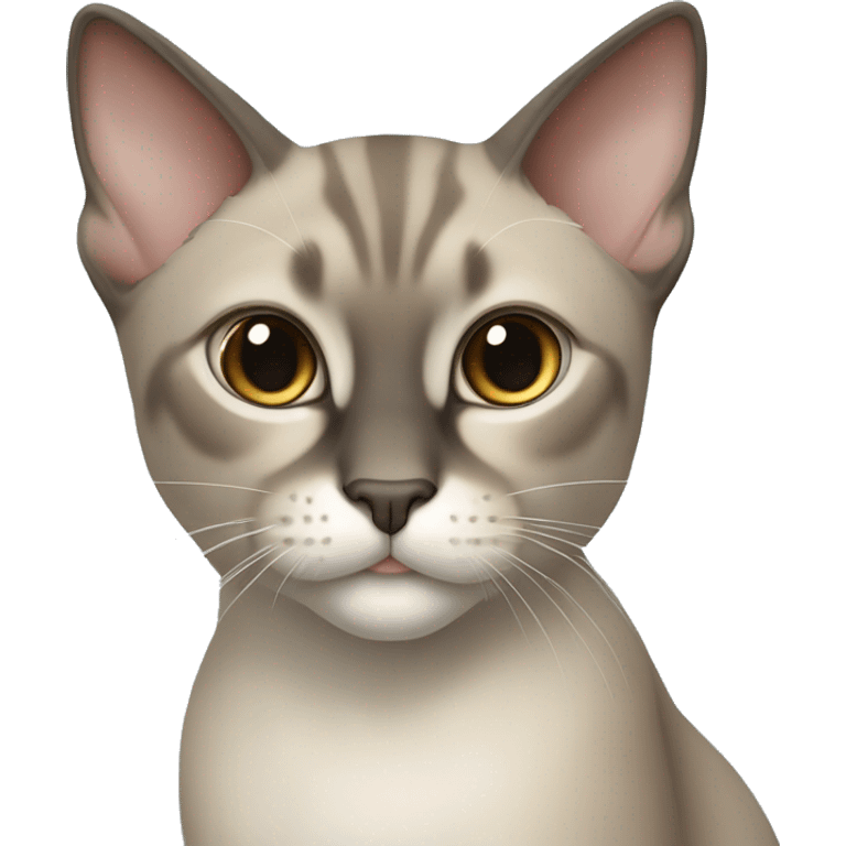 Thai breed cat with a light cream-brown body, dark gray face, ears, and paws. Short fur, sharp ears, and striking light blue eyes with an intense gaze. emoji