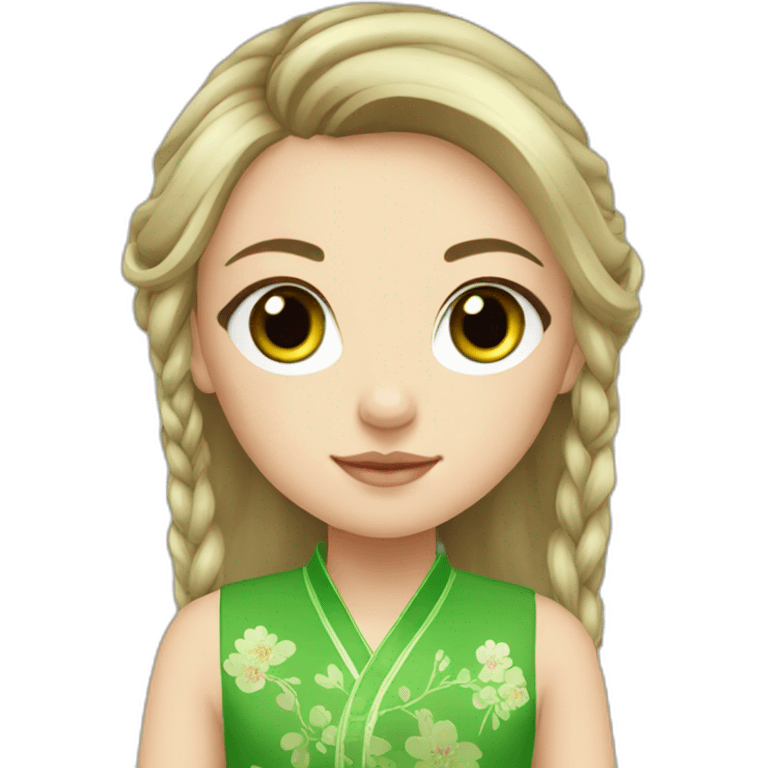 Bruner Russian girl with green eyes in Chinese clothes  emoji