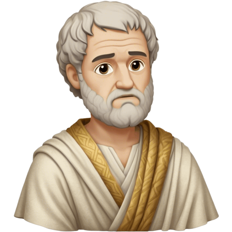 Cinematic Realistic portrait of Aristotle the philosopher, depicted as a wise, contemplative figure in detailed ancient Greek attire, with a textured draped robe and thoughtful expression, bathed in soft classical lighting that highlights his timeless intellect. emoji