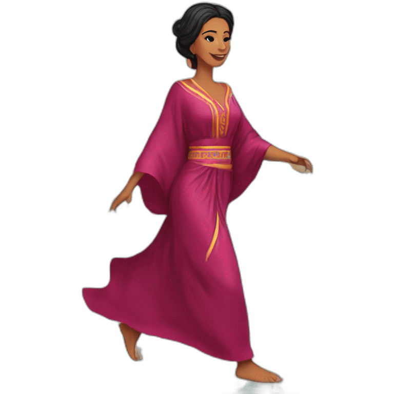 A woman wearing the morrocan kaftan running emoji