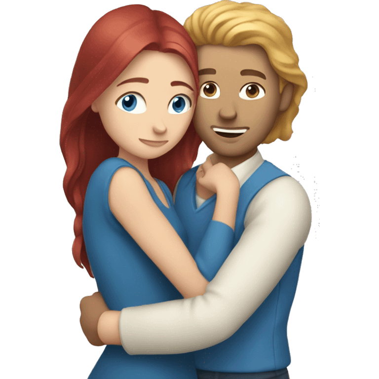 White Man with long hair and blue eyes hugging a white red hair woman emoji