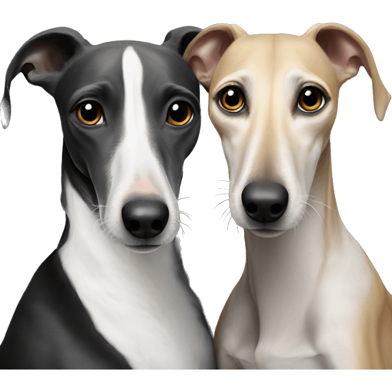 Two aristocrat dog black and white galgo kiss at our old money house  emoji