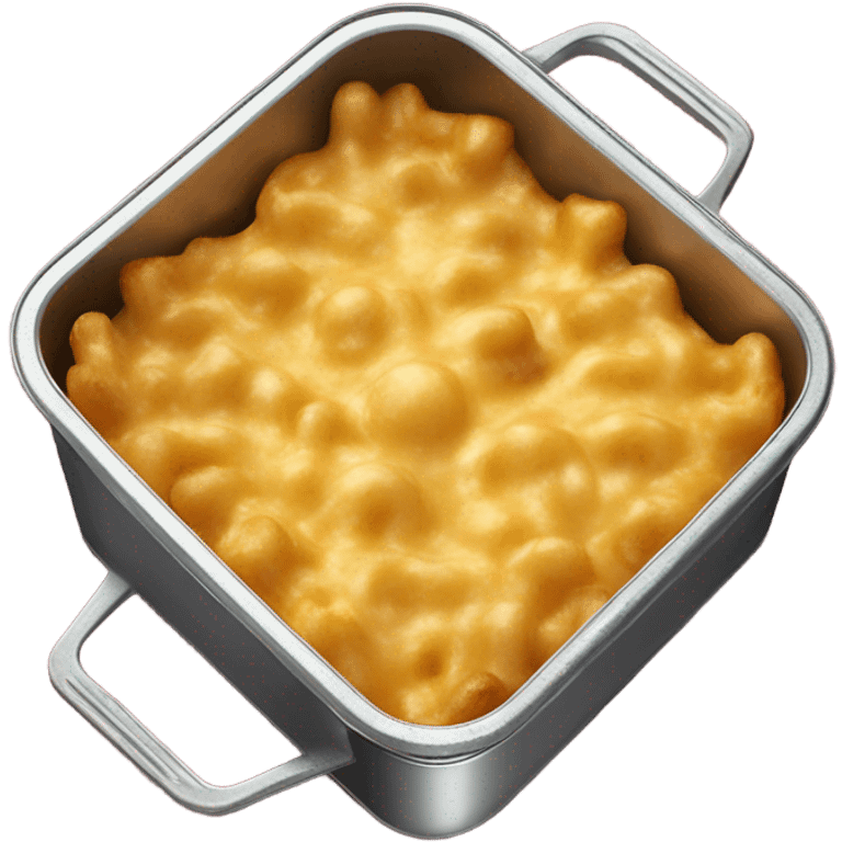 Baked Mac n cheese with crispy top in tin pan  emoji