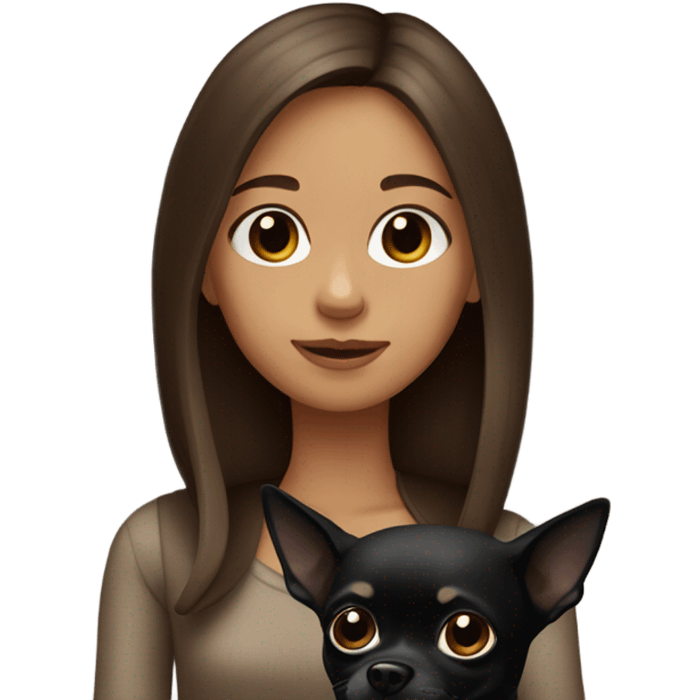 Girl with brown hair with a black chihuahua emoji