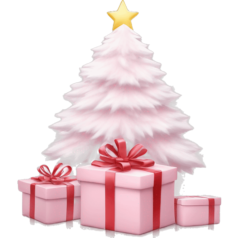 Light pink Christmas gifts under a white Christmas tree  emoji