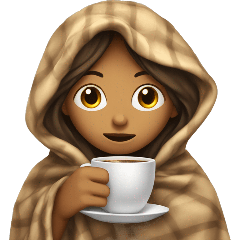 girl inside a blanket sipping coffee eyes closed emoji