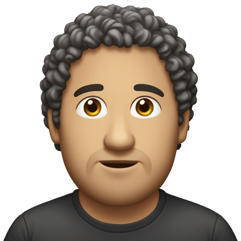 an emoji of an akouf : an akouf is a male in his twenties with curly hair and a little bit overweight. he has the face of a simple man who doesn't like to think emoji