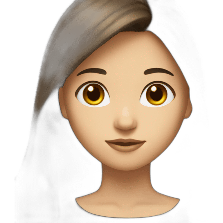 girl long-length brown hair with bang fair skin brown eye black dress writing coding emoji