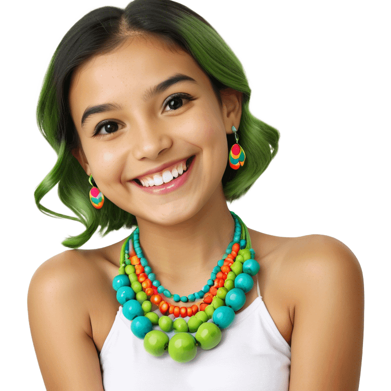 smiling girl with necklace emoji