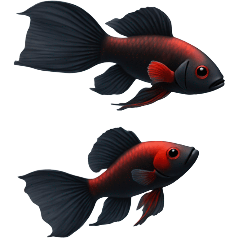 Fully Black with tiny red lines betta fish short fins emoji