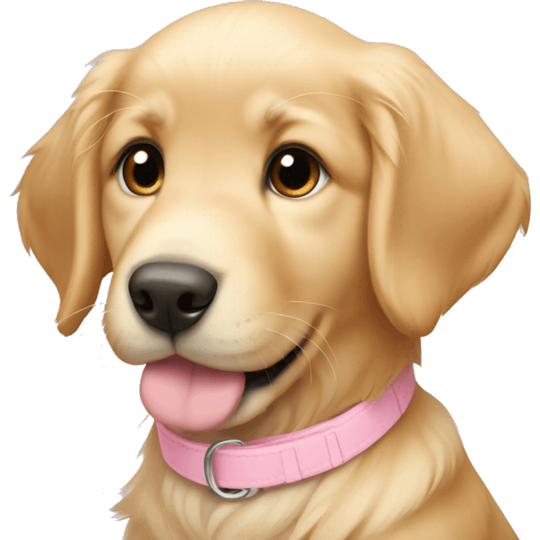 Golden retriever puppy with a light pink collar that says Rosie emoji