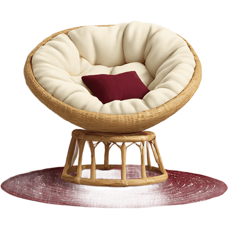 Cozy cream papasan chair with maroon pillow and cozy blanket emoji