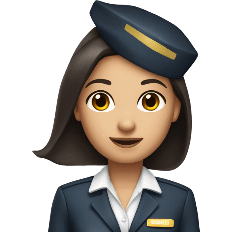 long dark hair brown eyed girl flight attendant holding suitcase no hat emoji