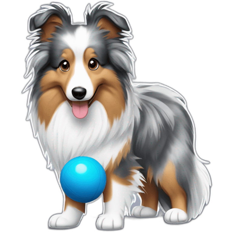 Blue merle sheltie with ball emoji