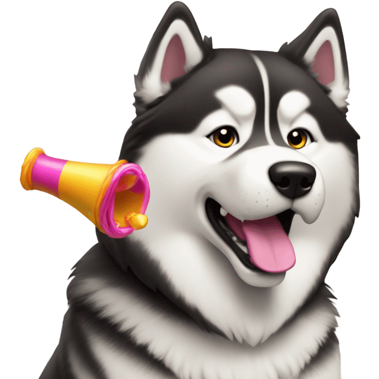 Malamute with party noise maker emoji