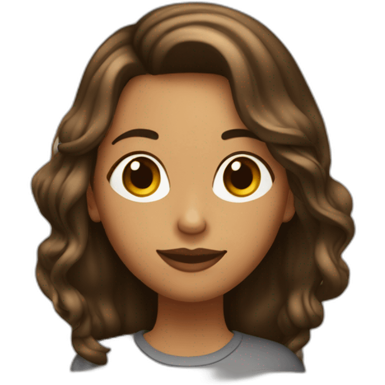 Chica con cabello castaño oscuro largo con lunares en el cachete emoji