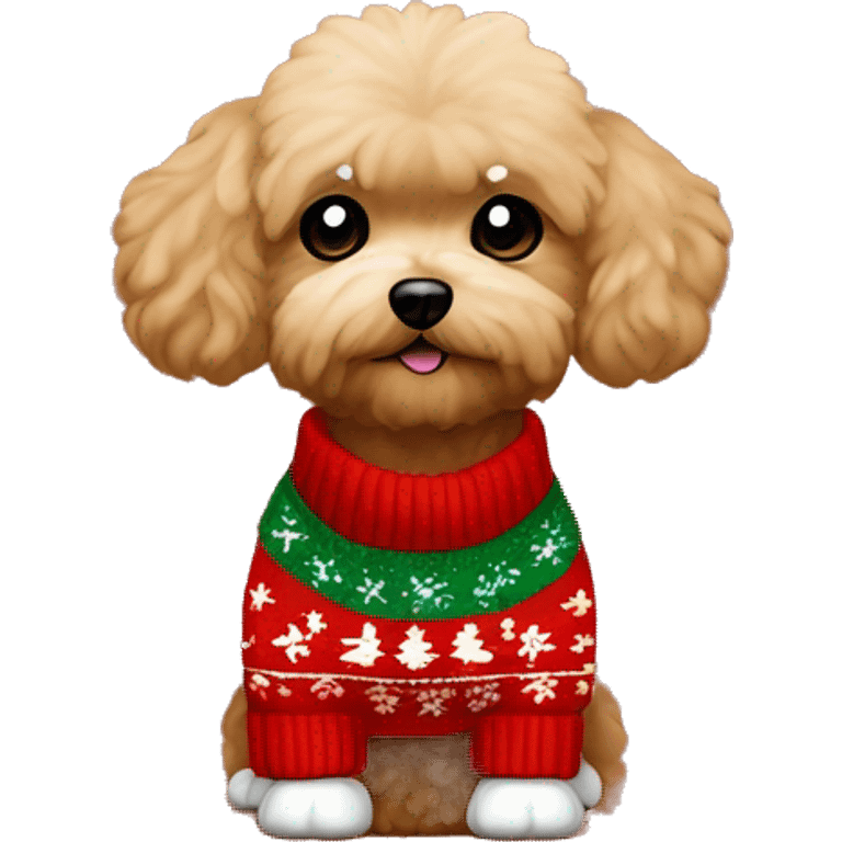 Red Maltipoo wearing Christmas sweater emoji