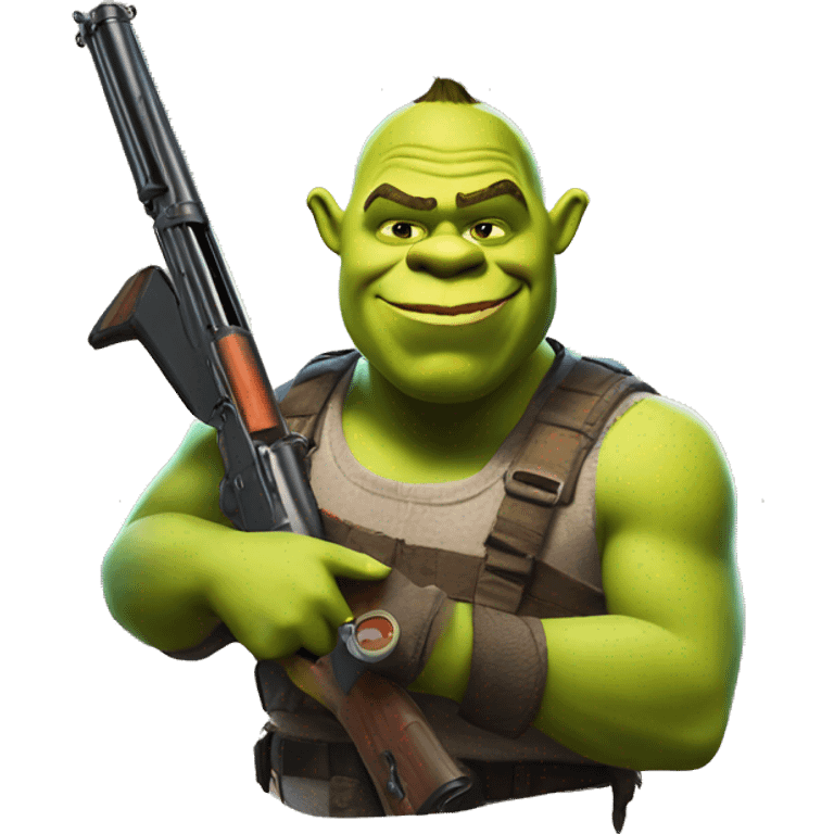 shrek with a fortnite pump shotgun w emoji