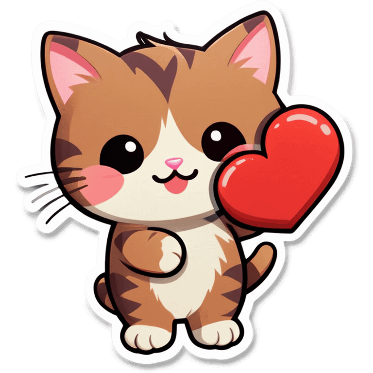 kawaii cat holding heart emoji