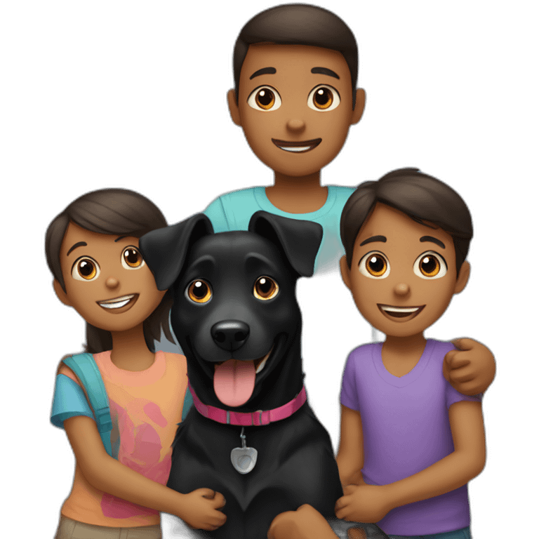 Black dog with kids emoji