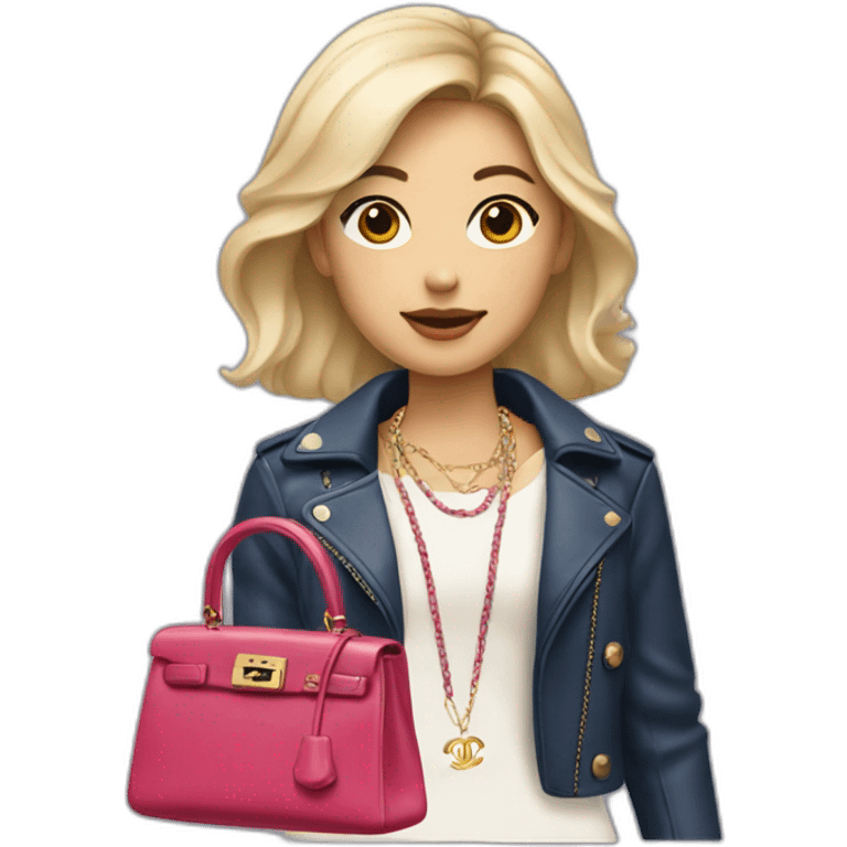 Blonde Asian girl with Birkin bag and Chanel necklace emoji