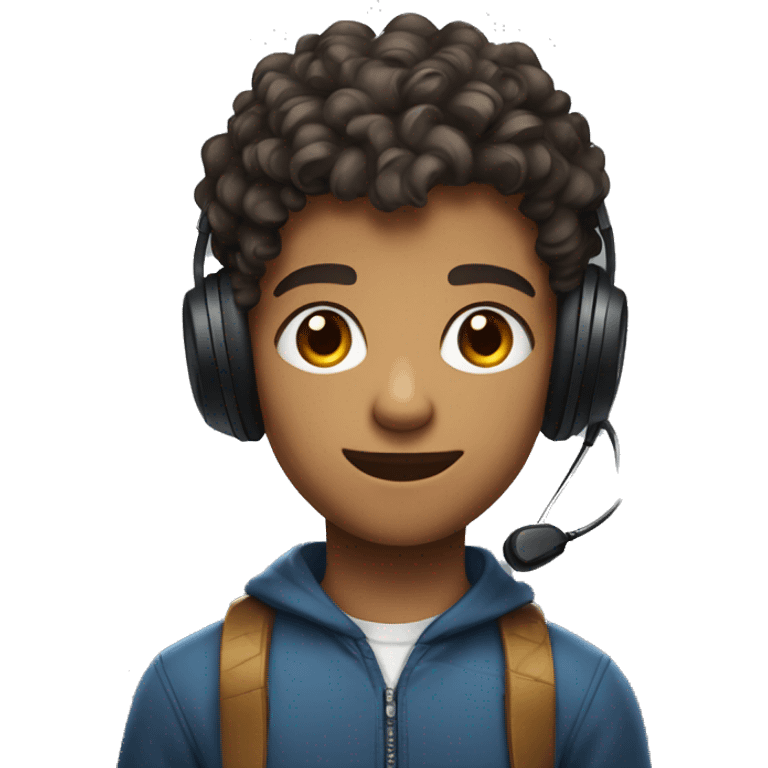 a boy of 12 years old with short curly hair and brown eye who wears a gaming headset emoji