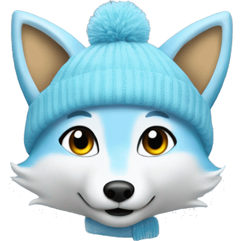 create a light blue fox with a beannie emoji