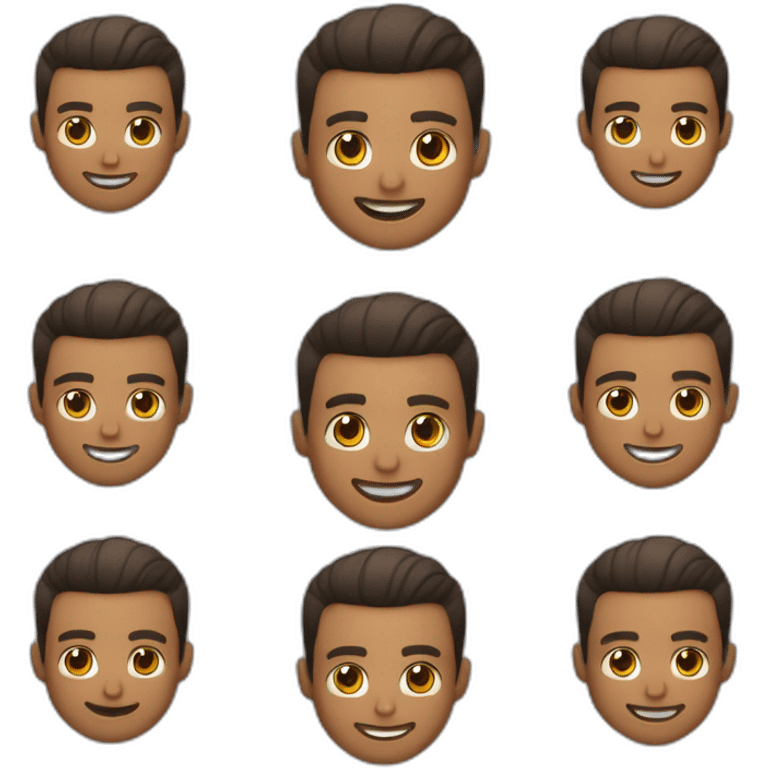 Smiling guy, barber fade haircut, wearing a black quarter zip sweater with white tee shirt under, tan skin tone, working on a MacBook Air emoji