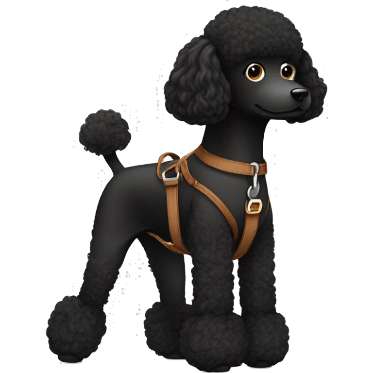 3 legs One Small unshaved Black Poodle with brown harness emoji