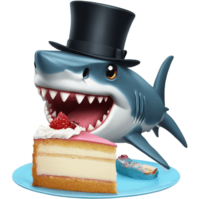 Shark with a top hat eating cake emoji